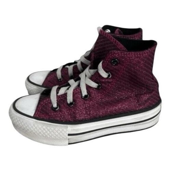 Converse Platform Lift Girls Purple Shimmering Sneakers Size 12Y Hi Top Lace Up - Picture 10 of 11